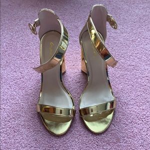 Qupid Chunky Gold Heels